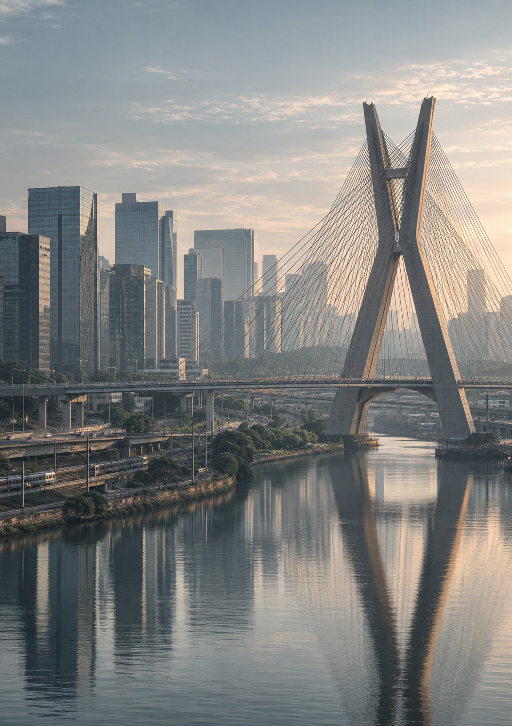 São Paulo's cable-stayed bridge, skyline and transport infrastructure